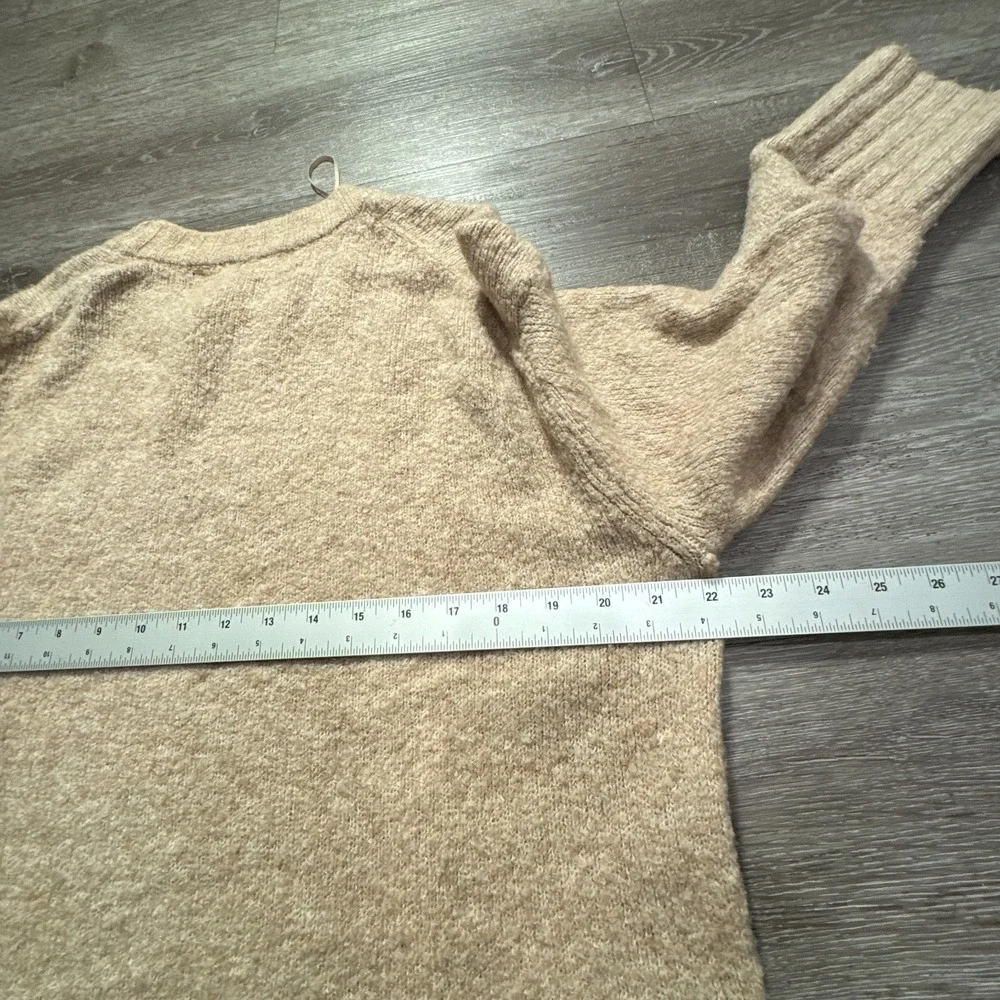 Zara Knit Sweater Womens M Tan Wool Blend Ribbed Trim Oversized‎ Cozy Minimalist